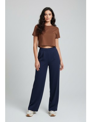 Modanı Seç Kadın Yüksek Bel Pensli Krep Palazzo Pantolon – Lacivert