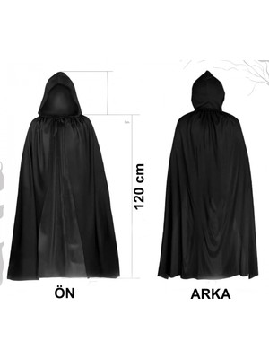 Marsilyan Siyah Uzun Pelerin 120 cm Kapüşonlu