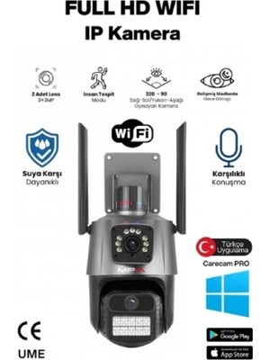 Marsilyan 3 Mp + 3 Mp Çift Lens Wi-Fi Tf Kart Girişli Güvenlik Kamerası