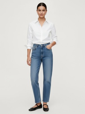 LTB Uzun Kollu Önü Düğmeli Basic Beyaz Gömlek