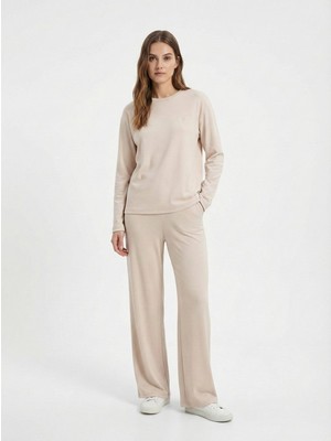 LTB Yüksek Bel Geniş Paça Krem Pantolon