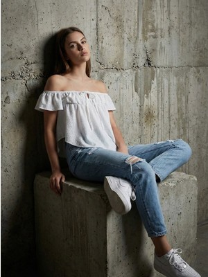 LTB Omzu Açık Önü Büzgülü Basic Krem Atlet