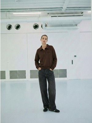 LTB Polo Yaka Düğmeli Kahverengi Sweatshırt