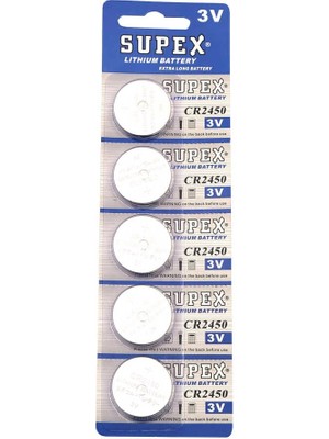 Supex CR2450 3V Lityum Düğme Pil 5'li Kart