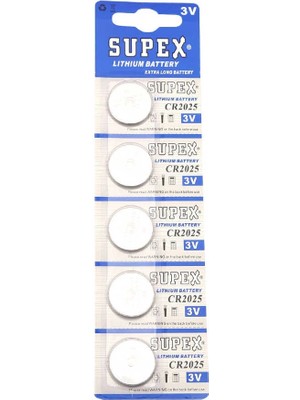 Supex CR2025 3V Lityum Düğme Pil - 5'li Kart