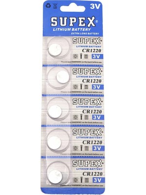 Supex CR1220 3V Lityum Düğme Pil - 5'li Kart