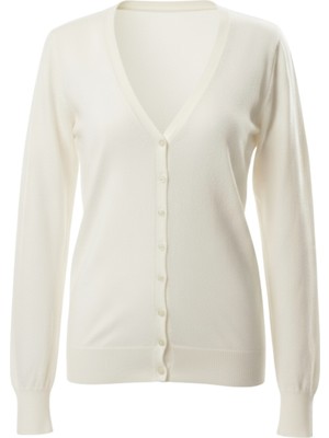 Modanı Seç Ekru V Yaka Düğmeli Basic Triko Kadın Hırka