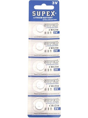 Supex CR1216 3V Lityum Düğme Pil - 5'li Kart