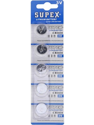 Supex CR1616 3V Lityum Düğme Pil - 5'li Kart