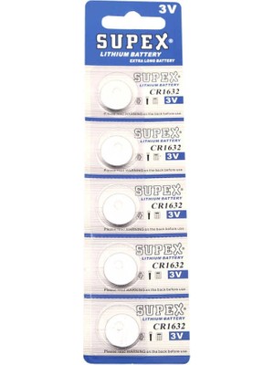 Supex CR1632 3V Lityum Düğme Pil 5'li Kart