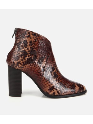 Hotiç 01BOH317690A480 KADIN Deri Kahverengi Yılan Desenli Topuklu Bot