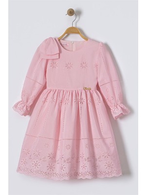 Miniğimin Cicileri Minigimin Cicileri Brode Nakış Detaylı Kız Çocuk Elbise - Pembe