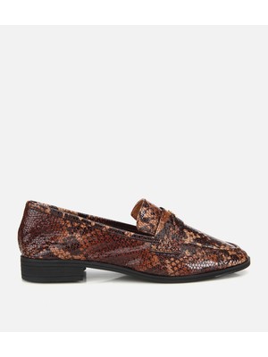 Hotiç Kadın Deri Kahverengi Yılan Desenli Klasik Loafer