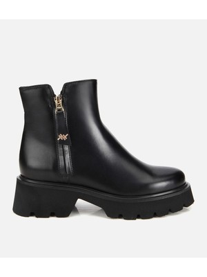 Hotiç 01BOH319150A100 KADIN Deri Siyah Kalın Tabanlı Bilekte Düz Bot