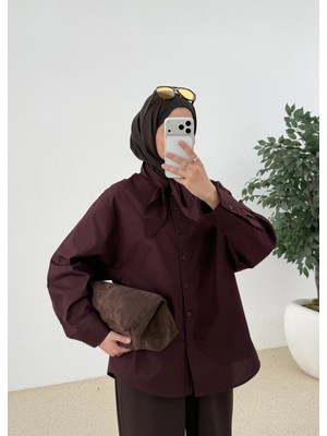 Moda Aksa 5407 Fular Yakalı Gömlek Mürdüm