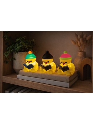 Modu3D Kitap Okuyan Civciv Gece Lambası – 3lü Sevimli Mini LED Işık | Çocuk Odası & Kitaplık Dekoru