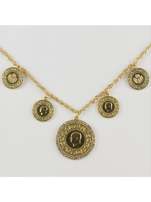 Marsilyan Taşlı Beşi Bir Yerde Altın Kaplama Kolye