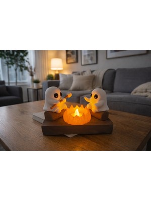 Modu3D Isınan Hayaletler Kamp Ateşi Dekor Lambası – Sevimli Hayalet Figürlü Ortam Işığı & Masaüstü Dekor