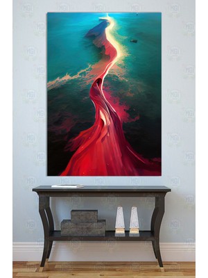 Mgi Design Soyut Kırmızı Dalga Kanvas Tablo Modern Duvar Dekoru Salon Ofis Dekoratif