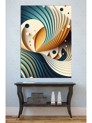 Mgi Design Modern Soyut Spiral Kanvas Tablo Turkuaz Krem Dalgalı Duvar Dekoru Minimalist Ofis Salon Dekorasyon