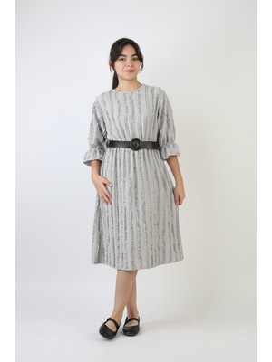 buğrahayalin Fırfırlı Bürümcük Kumaş Kız Çocuk Kemerli Günlük Şık ve Rahat Elbise