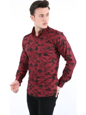 buğrahayalin Erkek Günlük Likralı Kamuflaj Desenli Gömlek