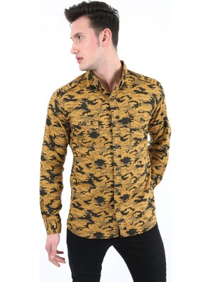 buğrahayalin Erkek Günlük Likralı Kamuflaj Desenli Gömlek