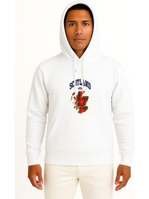 Bahriyeli Collection Kapüşonlu Iskoçya Haritası ve Bayrağı Göğüs Baskılı Unisex Sweatshirt