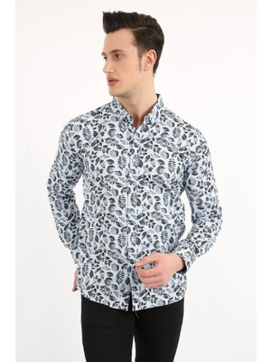 buğrahayalin Erkek Günlük Yaprak Desenli Likralı Gömlek