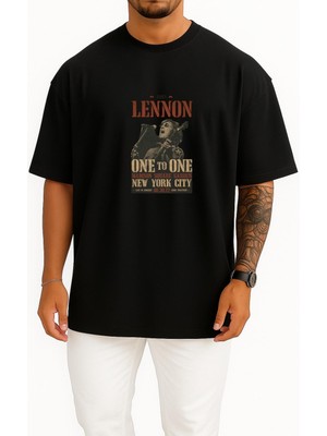 Bahriyeli Collection Oversize John Lennon One To One Göğüs Baskılı Unisex T-Shirt