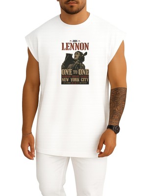 Bahriyeli Collection Oversize John Lennon One To One Göğüs Baskılı Atlet