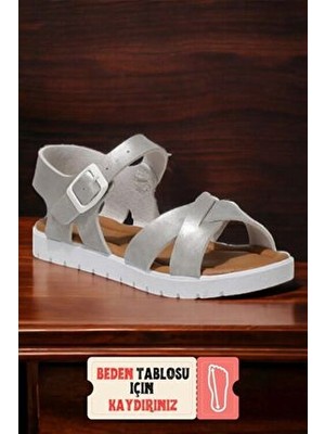 Ponchiq Gümüş  Çocuk Sandalet Ortopedik Tabanlı Yumuşak Dış Yüzey ile Rahat Kullanım