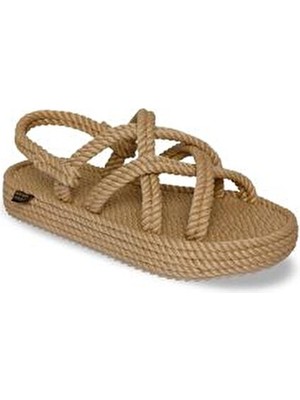 Nomadic Republic Kadın Bej Halat İp Bodrum Platform Sandalet Rahat ve Şık Tasarım