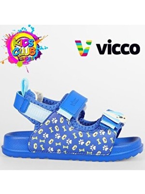 Vicco İnkago Kız Çocuk Sandalet Mavi Suni Deri Düz Desenli Cırtlı Bağlama