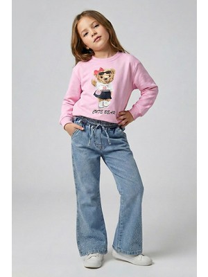 Miniğimin Cicileri Minigimin Cicileri Taşli Pantolon Kız Çocuk Küçük Yaş - Açık Mavi