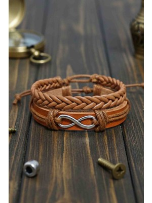 BSN Store Sonsuzluk Tasarım 2 Adet Taba Gerçek Deri Bileklik Moda Bileklik