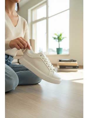 Enoch Erkek Günlük Düz Taban Sade Spor Ayakkabı  Tabanlı Sneaker Dokulu Burun ve Metal Halka Detaylı