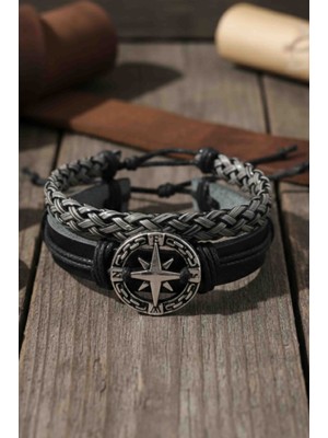 BSN Store Premium Pusula Tasarım 2 Adet Hakiki Deri Bileklik Moda Bileklik Hediye Bileklik