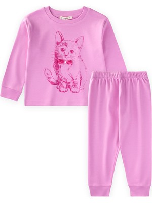 Cigit Kedi Baskılı Pijama Takım 2-8 Yaş Pembe