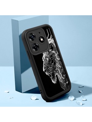 HONTINGA Tecno Spark 10 Pro 4g ile Uyumlu Kılıfı Düşüme Önleyici Basitlik Anti Düşme Kamera Korumali Aslan Siyah Desen Yumuşak Silikon Telefon Kılıfı Kadın ve Erkek Için Uygundur K2-0248