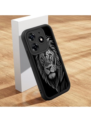 HONTINGA Tecno Spark 10 Pro 4g ile Uyumlu Kılıfı Düşüme Önleyici Basitlik Anti Düşme Kamera Korumali Aslan Siyah Desen Yumuşak Silikon Telefon Kılıfı Kadın ve Erkek Için Uygundur K2-0248