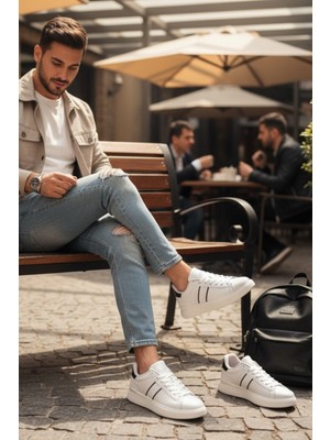 Enoch Erkek Günlük Spor Ayakkabı Kalın Tabanlı Sneaker Çift Şeritli Modern Court Modeli