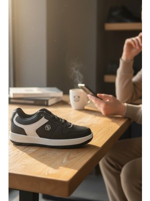 Enoch Erkek Günlük Spor Ayakkabı Kalın Tabanlı Sneaker Geometrik Logolu ve Dikişli Model