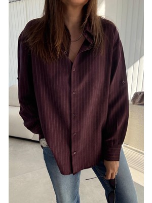 Et Mürdüm Çizgili Comfort Gömlek