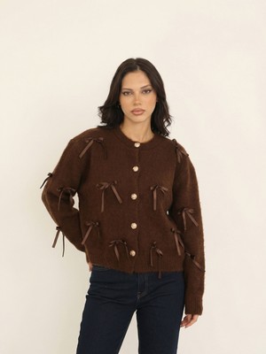 Okka Moda Fiyonklu Triko Hırka-Kahve