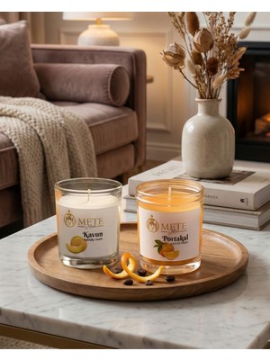 Mete Mum Portakal & Kavun Aromalı 2'li Set Bardak Mum