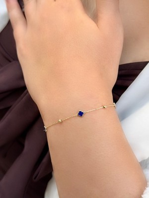 Uzundağ Kuyumculuk 14 Ayar Altın Mavi Mineli Yonca Bileklik