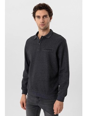 Süvari Rahat Kalıp Polo Yaka Düz Triko Kazak