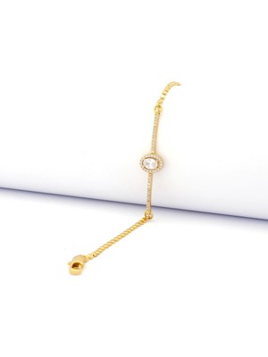 Bz Burgu Zincir Altın Kaplama Ezme Zincirli Oval Zirkon Taşlı Kadın Bileklik BLK-501