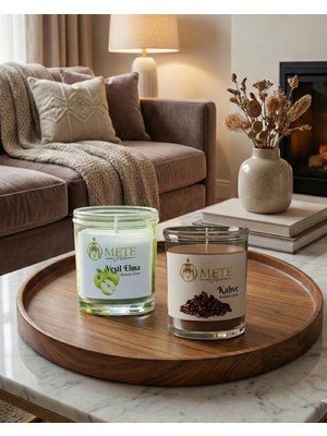 Mete Mum Yeşil Elma & Kahve Aromalı 2'li Set Bardak Mum